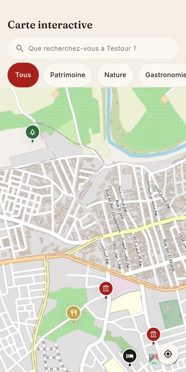 Capture de l'application Guid'Up : la carte interactive de Testour