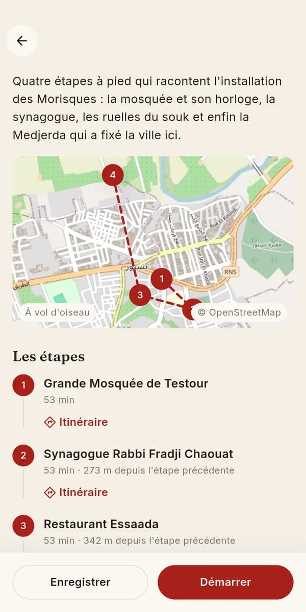 Capture de l'application Guid'Up : un circuit à pied dans Testour